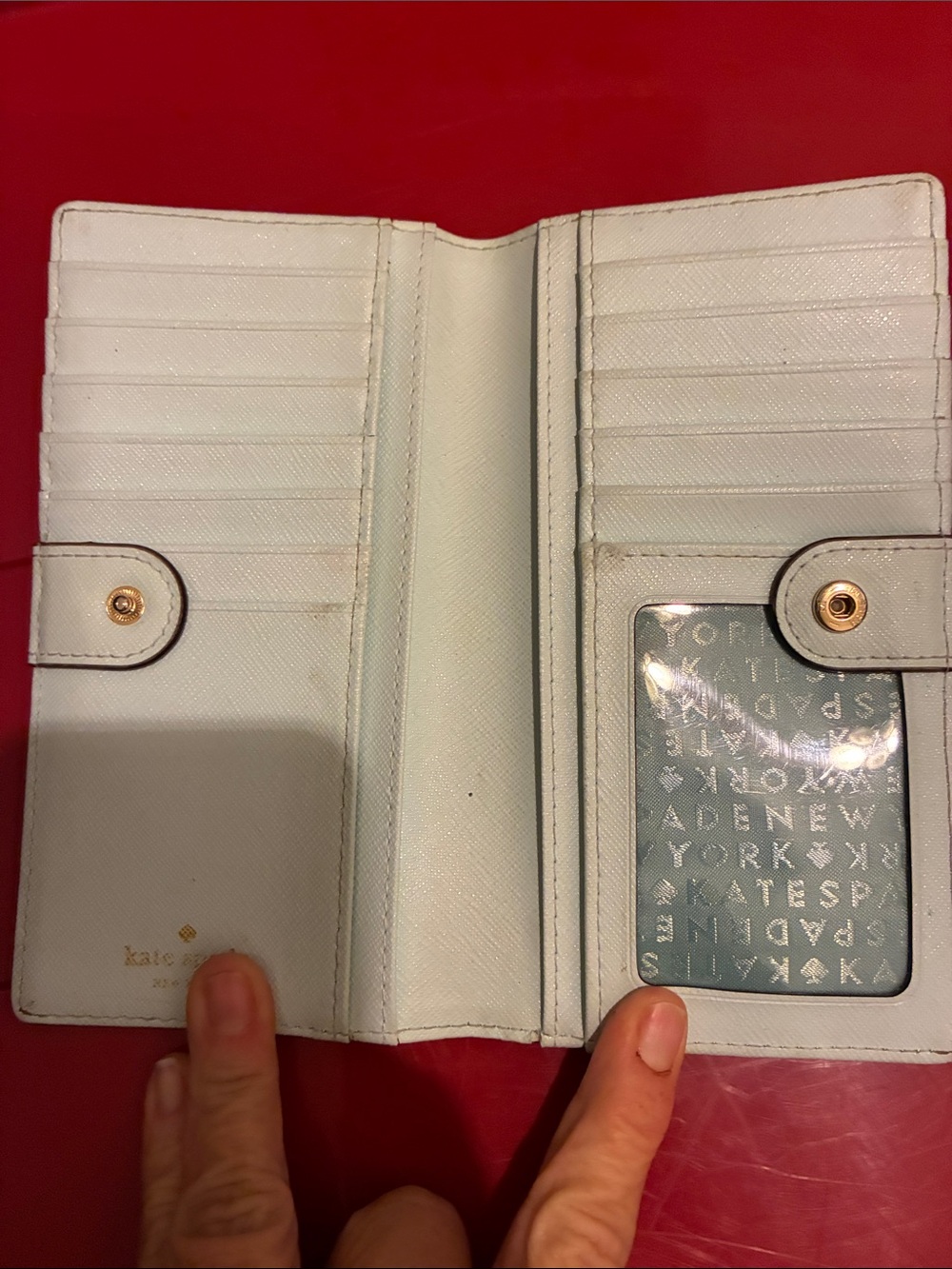 Light Blue Saffiano Long Wallet with Gold Plate - Picture 4 of 9